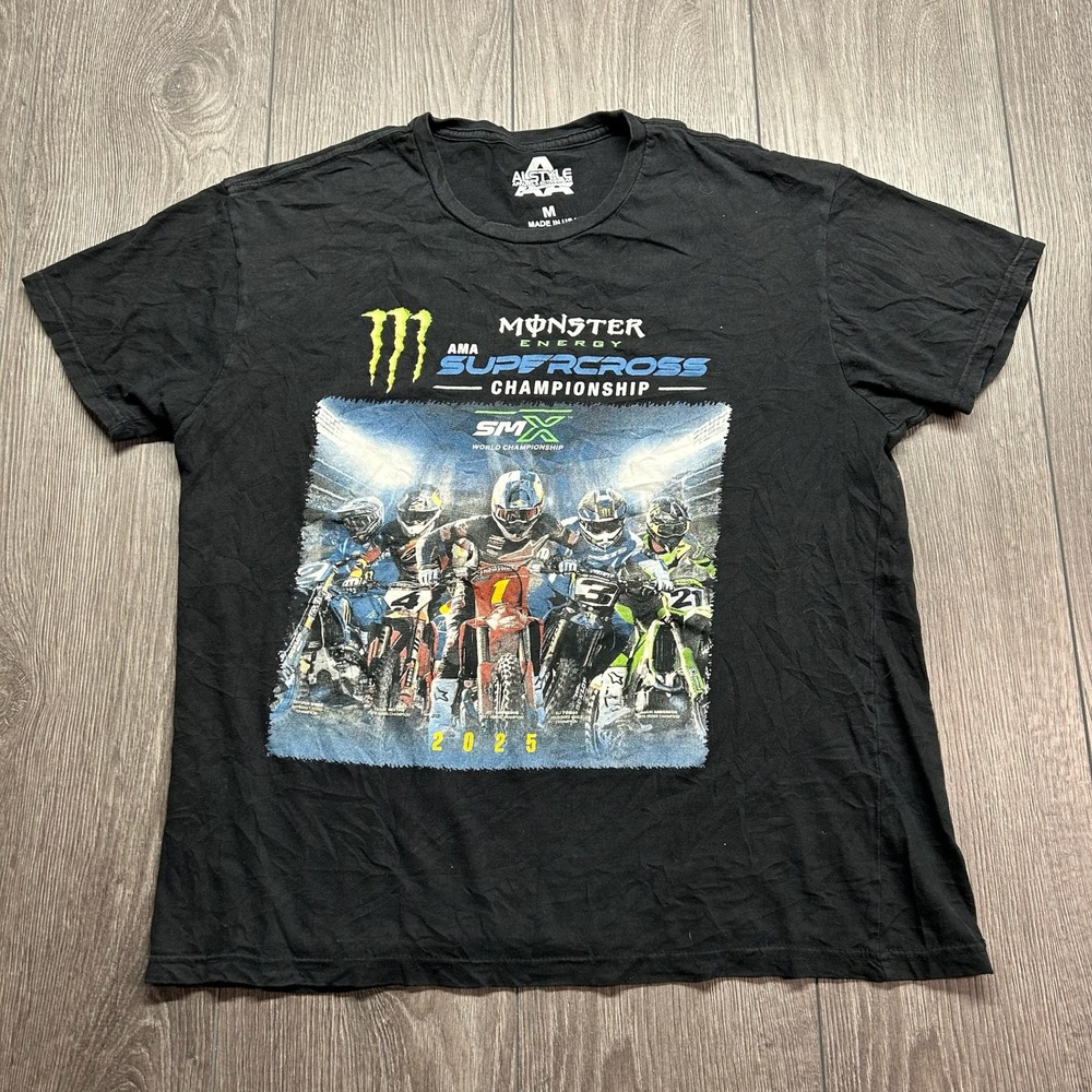Monster Energy AMA Supercross Championship 2025 Schedule T-Shirt Mens M Black